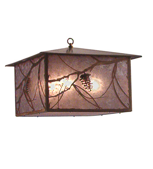 Meyda Lighting Whispering Pines 34" 4-Light Antique Copper Lantern Pendant Light Silver Mica Shade Glass
