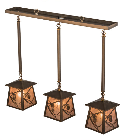 Meyda Lighting Whispering Pines 36" 3-Light Antique Copper Island Pendant Light With Silver Mica Shade Glass