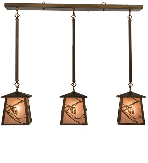 Meyda Lighting Whispering Pines 36" 3-Light Antique Copper Island Pendant Light With Silver Mica Shade Glass