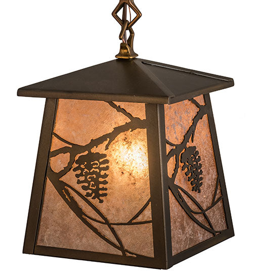 Meyda Lighting Whispering Pines 36" 3-Light Antique Copper Island Pendant Light With Silver Mica Shade Glass
