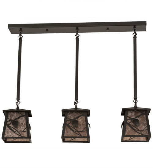 Meyda Lighting Whispering Pines 36" 3-Light Timeless Bronze Island Pendant Light With Silver Mica Shade Glass