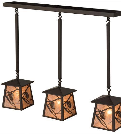 Meyda Lighting Whispering Pines 36" 3-Light Timeless Bronze Island Pendant Light With Silver Mica Shade Glass