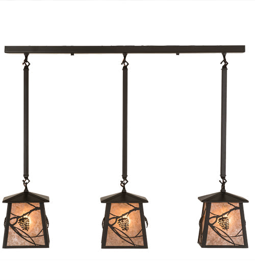 Meyda Lighting Whispering Pines 36" 3-Light Timeless Bronze Island Pendant Light With Silver Mica Shade Glass