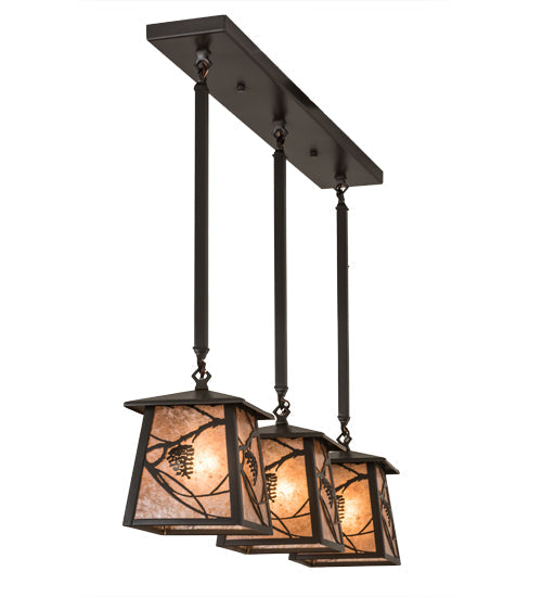 Meyda Lighting Whispering Pines 36" 3-Light Timeless Bronze Island Pendant Light With Silver Mica Shade Glass