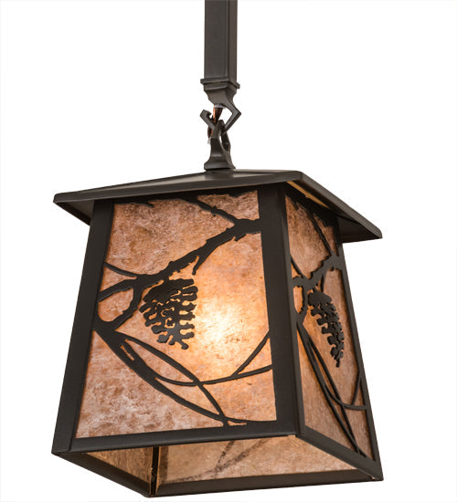 Meyda Lighting Whispering Pines 36" 3-Light Timeless Bronze Island Pendant Light With Silver Mica Shade Glass