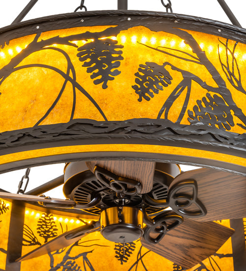 Meyda Lighting Whispering Pines 36" 4-Light LED Oil Rubbed Bronze Chandelier With Amber Mica Shade Glass and Fan