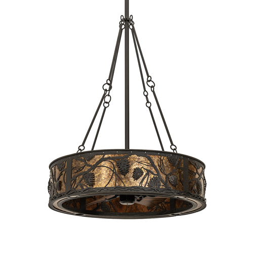 Meyda Lighting Whispering Pines 36" 4-Light LED Oil Rubbed Bronze Chandelier With Amber Mica Shade Glass and Fan