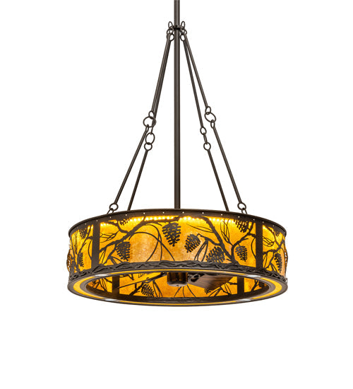 Meyda Lighting Whispering Pines 36" 4-Light LED Oil Rubbed Bronze Chandelier With Amber Mica Shade Glass and Fan