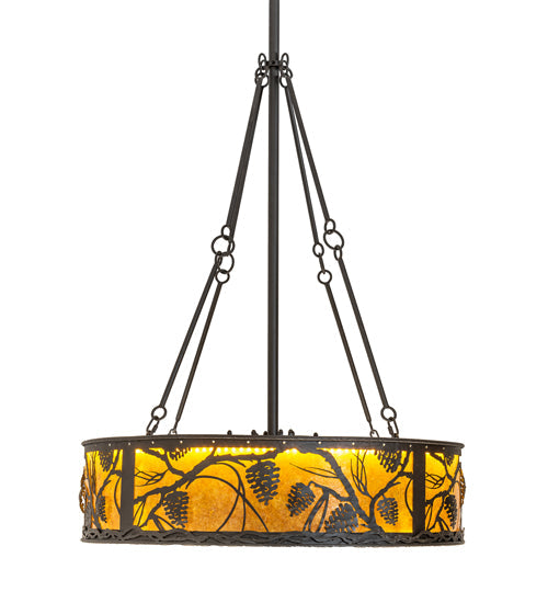 Meyda Lighting Whispering Pines 36" 4-Light LED Oil Rubbed Bronze Chandelier With Amber Mica Shade Glass and Fan