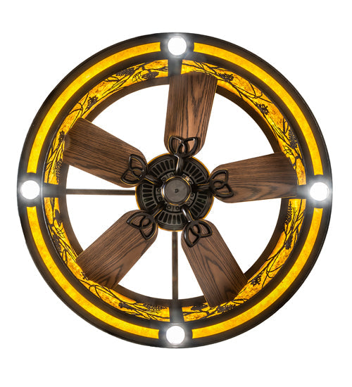 Meyda Lighting Whispering Pines 36" 4-Light LED Oil Rubbed Bronze Chandelier With Amber Mica Shade Glass and Fan