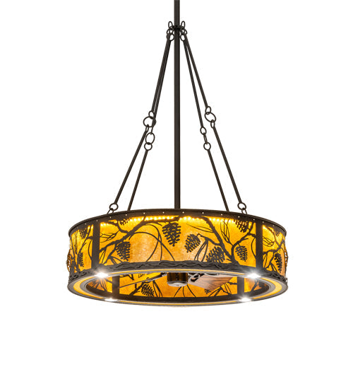Meyda Lighting Whispering Pines 36" 4-Light LED Oil Rubbed Bronze Chandelier With Amber Mica Shade Glass and Fan