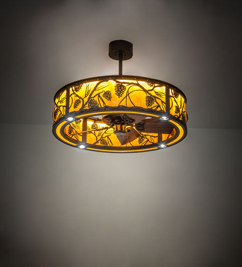 Meyda Lighting Whispering Pines 36" LED Oil Rubbed Bronze Chandelier With Amber Mica Shade Glass and Fan