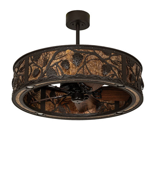 Meyda Lighting Whispering Pines 36" LED Oil Rubbed Bronze Chandelier With Amber Mica Shade Glass and Fan