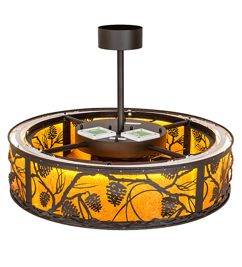 Meyda Lighting Whispering Pines 36" LED Oil Rubbed Bronze Chandelier With Amber Mica Shade Glass and Fan