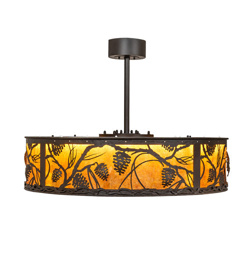 Meyda Lighting Whispering Pines 36" LED Oil Rubbed Bronze Chandelier With Amber Mica Shade Glass and Fan