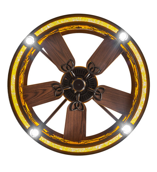 Meyda Lighting Whispering Pines 36" LED Oil Rubbed Bronze Chandelier With Amber Mica Shade Glass and Fan