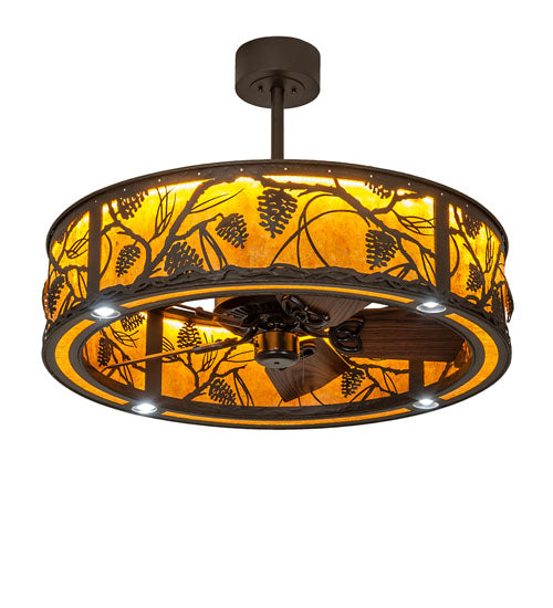Meyda Lighting Whispering Pines 36" LED Oil Rubbed Bronze Chandelier With Amber Mica Shade Glass and Fan