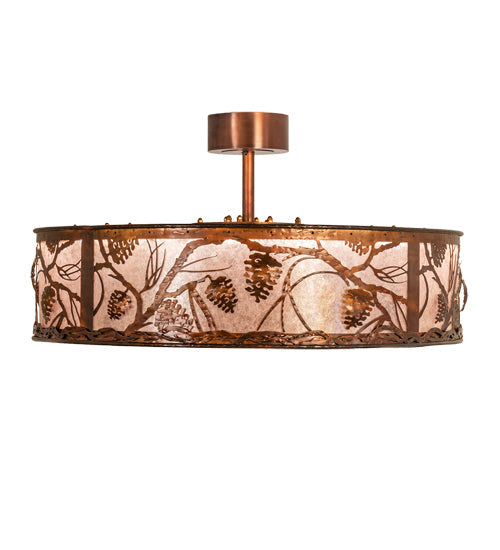 Meyda Lighting Whispering Pines 36" LED Vintage Copper Chandelier With Silver Mica Shade Glass and Fan