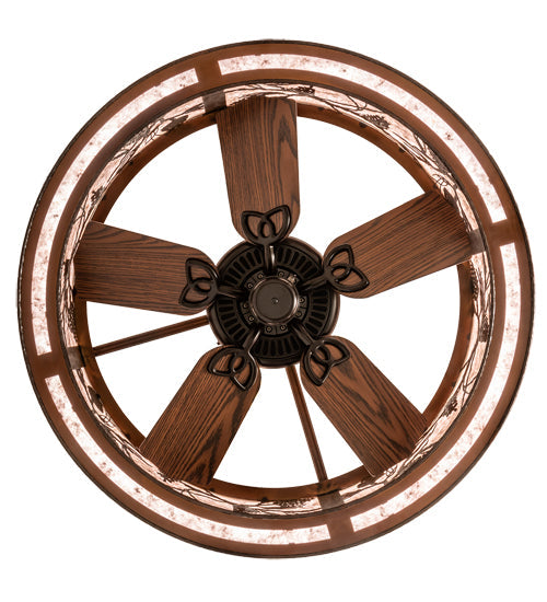 Meyda Lighting Whispering Pines 36" LED Vintage Copper Chandelier With Silver Mica Shade Glass and Fan