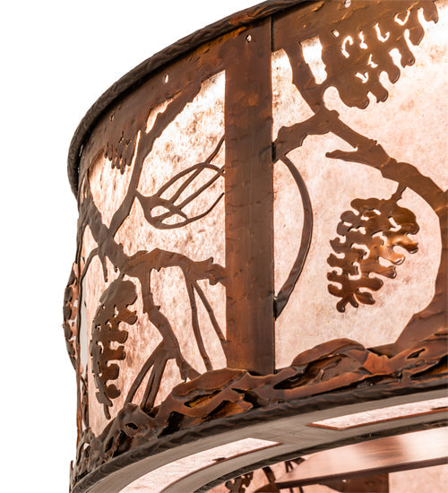 Meyda Lighting Whispering Pines 36" LED Vintage Copper Chandelier With Silver Mica Shade Glass and Fan