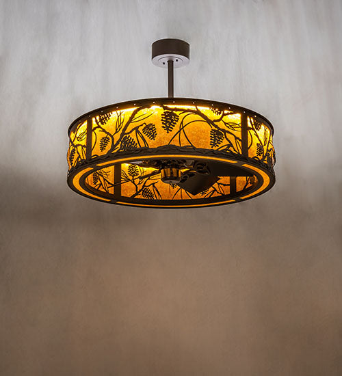 Meyda Lighting Whispering Pines 36" Oil Rubbed Bronze Chandelier With Amber Mica Shade Glass and Fan
