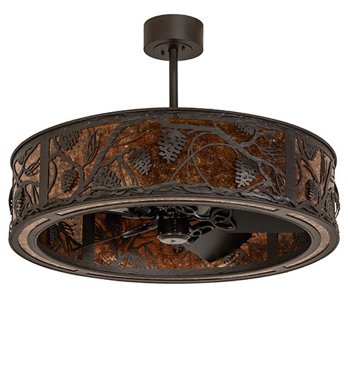 Meyda Lighting Whispering Pines 36" Oil Rubbed Bronze Chandelier With Amber Mica Shade Glass and Fan