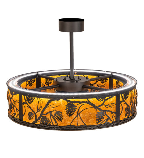 Meyda Lighting Whispering Pines 36" Oil Rubbed Bronze Chandelier With Amber Mica Shade Glass and Fan