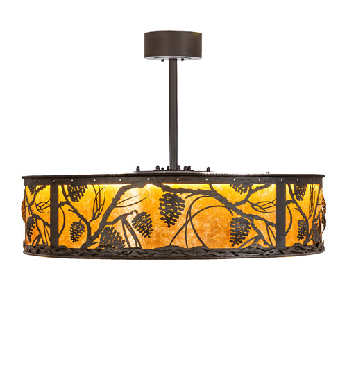 Meyda Lighting Whispering Pines 36" Oil Rubbed Bronze Chandelier With Amber Mica Shade Glass and Fan