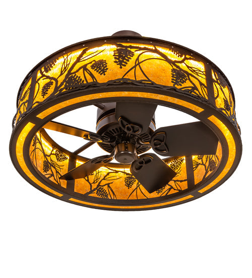 Meyda Lighting Whispering Pines 36" Oil Rubbed Bronze Chandelier With Amber Mica Shade Glass and Fan
