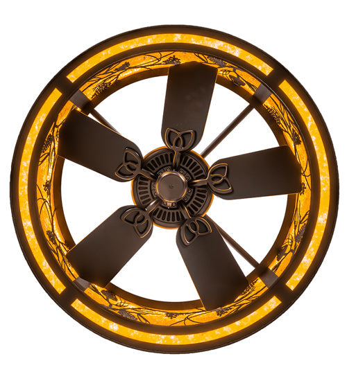 Meyda Lighting Whispering Pines 36" Oil Rubbed Bronze Chandelier With Amber Mica Shade Glass and Fan