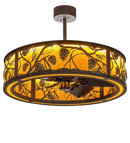 Meyda Lighting Whispering Pines 36" Oil Rubbed Bronze Chandelier With Amber Mica Shade Glass and Fan