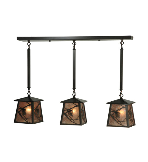 Meyda Lighting Whispering Pines 37" 3-Light Timeless Bronze Island Pendant Light With Silver Mica Shade Glass