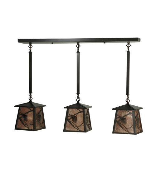 Meyda Lighting Whispering Pines 37" 3-Light Timeless Bronze Island Pendant Light With Silver Mica Shade Glass
