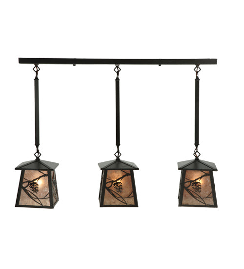 Meyda Lighting Whispering Pines 37" 3-Light Timeless Bronze Island Pendant Light With Silver Mica Shade Glass