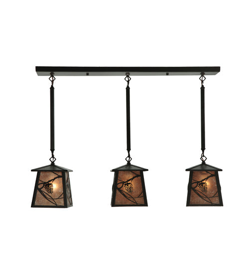 Meyda Lighting Whispering Pines 37" 3-Light Timeless Bronze Island Pendant Light With Silver Mica Shade Glass