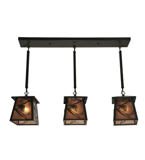 Meyda Lighting Whispering Pines 37" 3-Light Timeless Bronze Island Pendant Light With Silver Mica Shade Glass