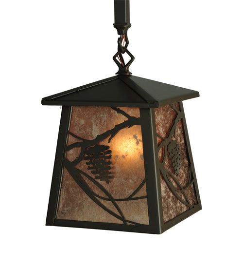 Meyda Lighting Whispering Pines 37" 3-Light Timeless Bronze Island Pendant Light With Silver Mica Shade Glass