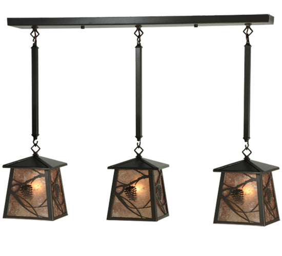 Meyda Lighting Whispering Pines 37" 3-Light Timeless Bronze Island Pendant Light With Silver Mica Shade Glass