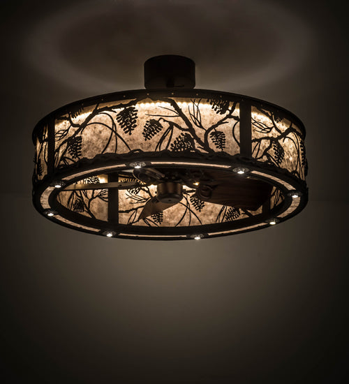Meyda Lighting Whispering Pines 37" 8-Light LED Oil Rubbed Bronze Chandelier With Silver Mica Shade Glass and Fan