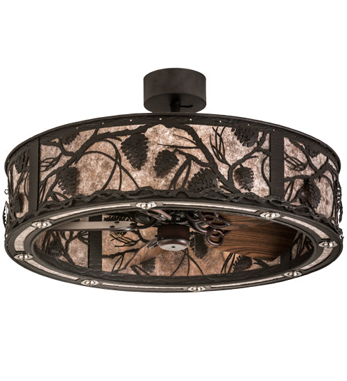 Meyda Lighting Whispering Pines 37" 8-Light LED Oil Rubbed Bronze Chandelier With Silver Mica Shade Glass and Fan