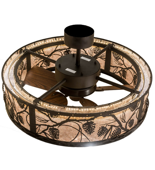 Meyda Lighting Whispering Pines 37" 8-Light LED Oil Rubbed Bronze Chandelier With Silver Mica Shade Glass and Fan