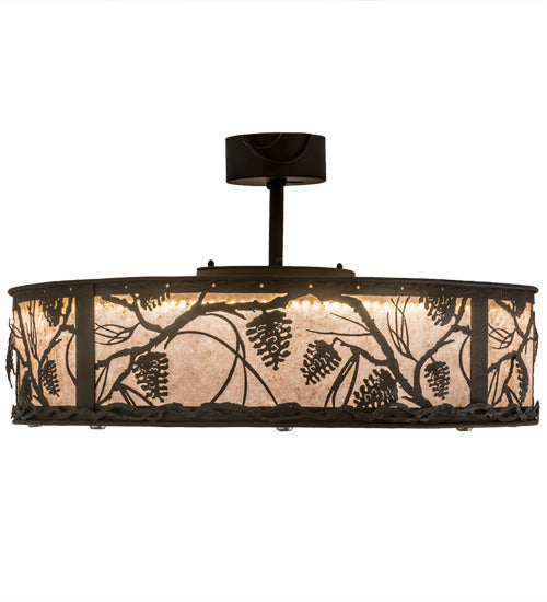 Meyda Lighting Whispering Pines 37" 8-Light LED Oil Rubbed Bronze Chandelier With Silver Mica Shade Glass and Fan