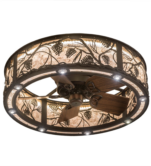 Meyda Lighting Whispering Pines 37" 8-Light LED Oil Rubbed Bronze Chandelier With Silver Mica Shade Glass and Fan