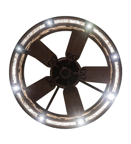 Meyda Lighting Whispering Pines 37" 8-Light LED Oil Rubbed Bronze Chandelier With Silver Mica Shade Glass and Fan