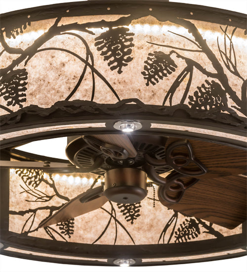Meyda Lighting Whispering Pines 37" 8-Light LED Oil Rubbed Bronze Chandelier With Silver Mica Shade Glass and Fan