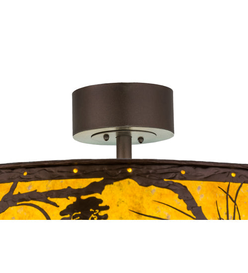 Meyda Lighting Whispering Pines 37" LED Mahogany Bronze Chandelier With Amber Mica Shade Glass and Fan