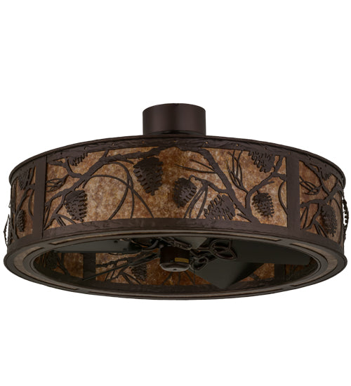 Meyda Lighting Whispering Pines 37" LED Mahogany Bronze Chandelier With Amber Mica Shade Glass and Fan