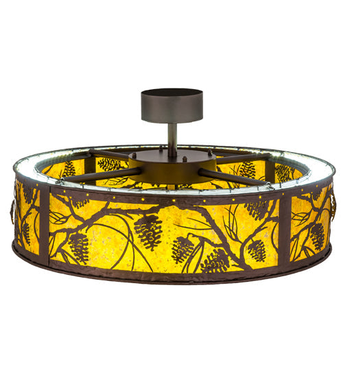 Meyda Lighting Whispering Pines 37" LED Mahogany Bronze Chandelier With Amber Mica Shade Glass and Fan