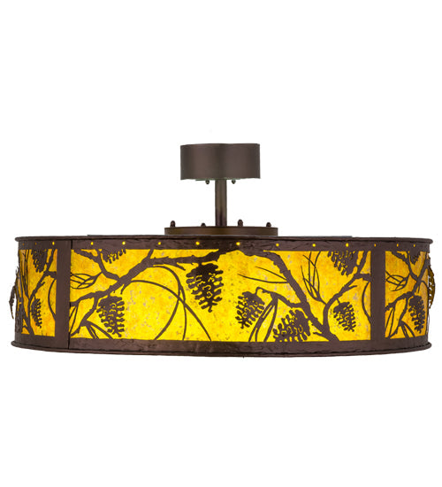 Meyda Lighting Whispering Pines 37" LED Mahogany Bronze Chandelier With Amber Mica Shade Glass and Fan
