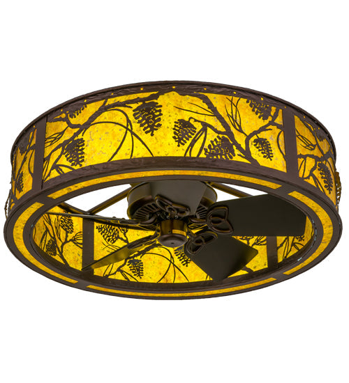 Meyda Lighting Whispering Pines 37" LED Mahogany Bronze Chandelier With Amber Mica Shade Glass and Fan
